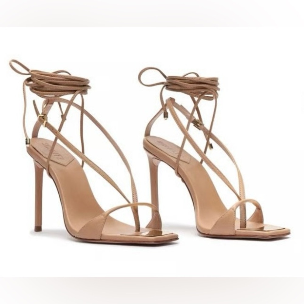 Schutz Beige Vikki Ankle Tie High Heel Strappy Sandals - Size 6.5